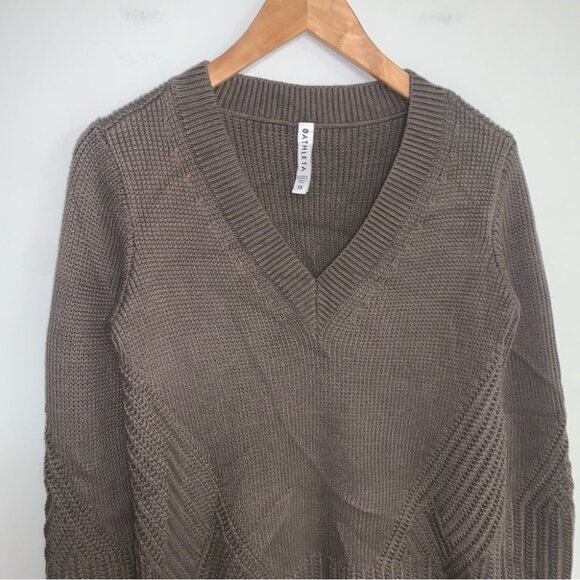 Athleta Sweater Women's Size Extra Small Oversized Coffee Brown V-neck Long Knit - Picture 3 of 12
